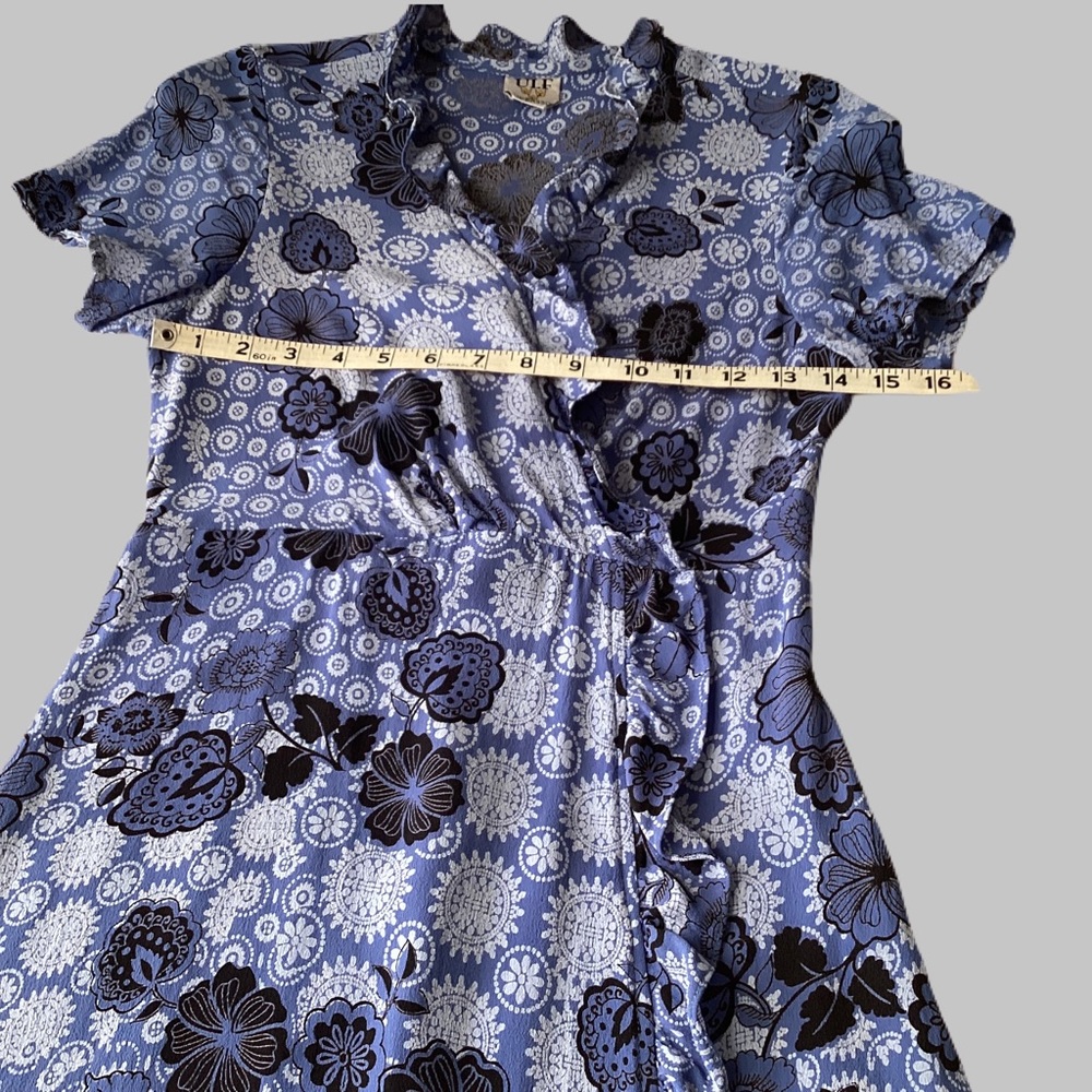 ‼️SOLD‼️ Vtg 90s ULF ANDERSSON rayon crepe Y2K print Blue novelty dress Small. - Picture 5 of 14
